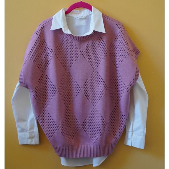 Wilson Mesh Argyle Sweater Vest Knit Vintage Pink Size Medium - Picture 6 of 14